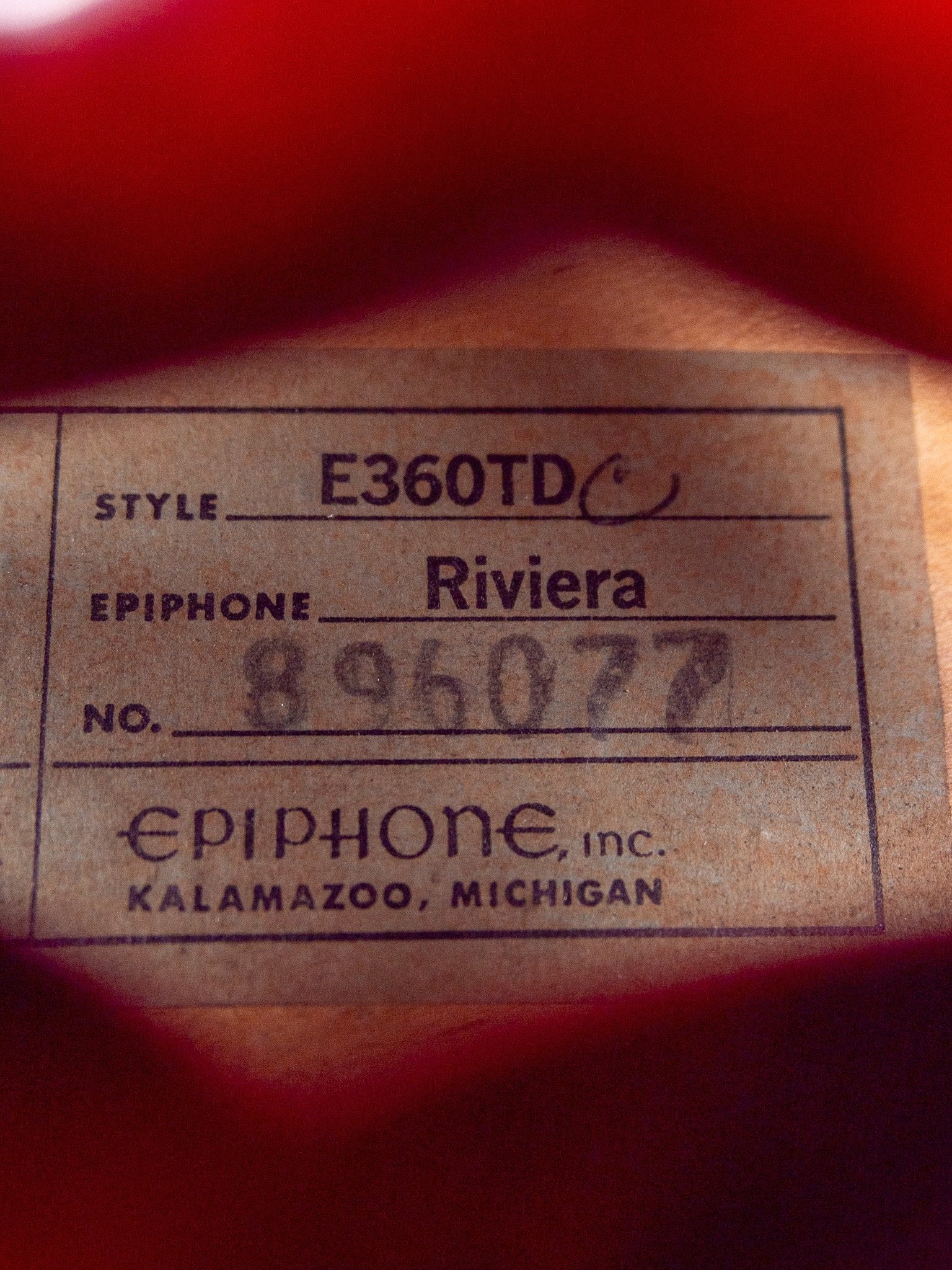Epiphone Labels Vintage 1968 Epiphone E360TDC Riviera Electric Guitar – TR Crandall Guitars