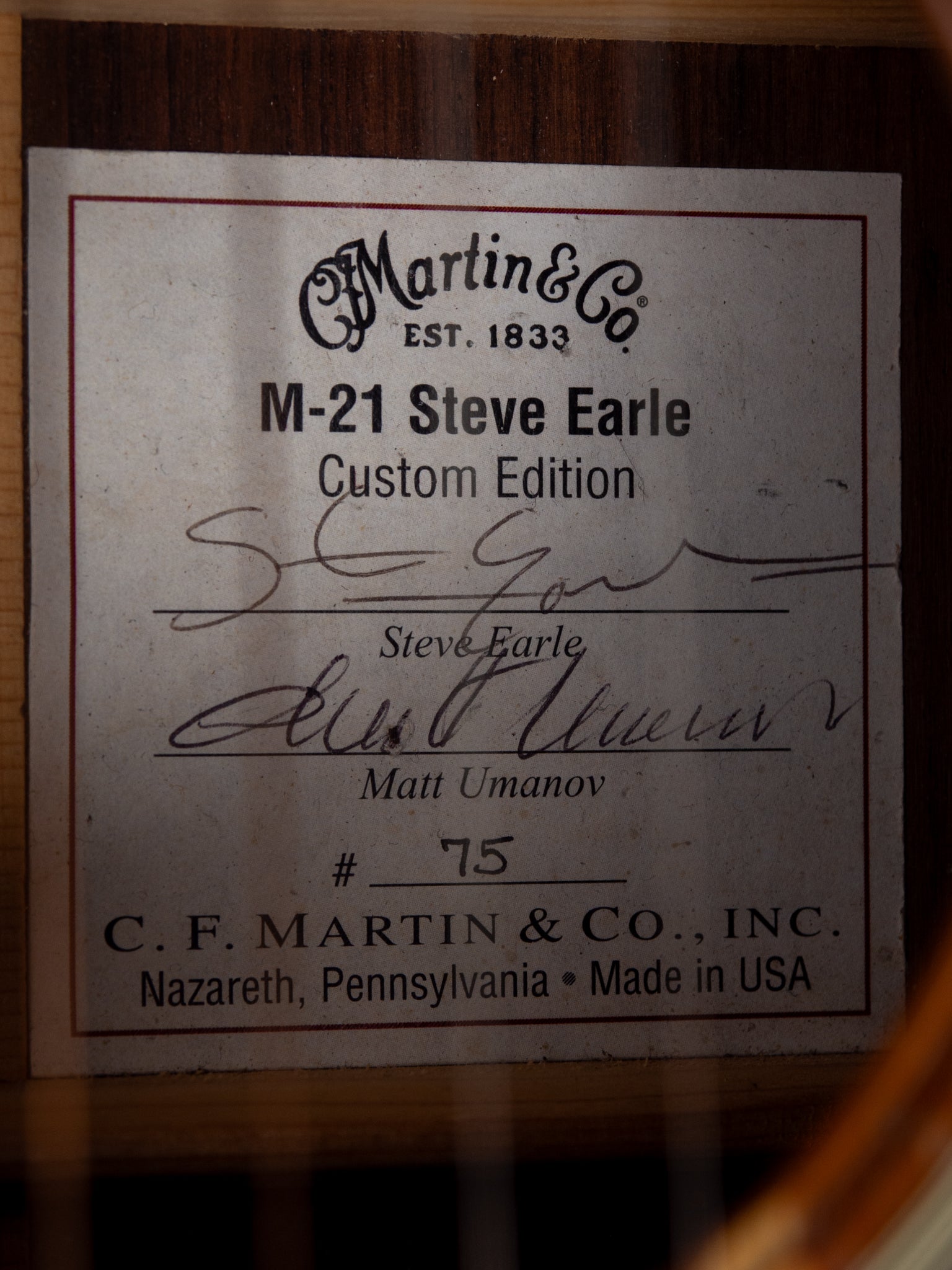 2009 Martin M-21 Steve Earle Model Formerly Owned By Steve Earle