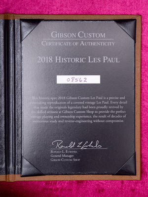 2018 Gibson Custom Historic Les Paul Special Double Cut Certificate of Authenticity