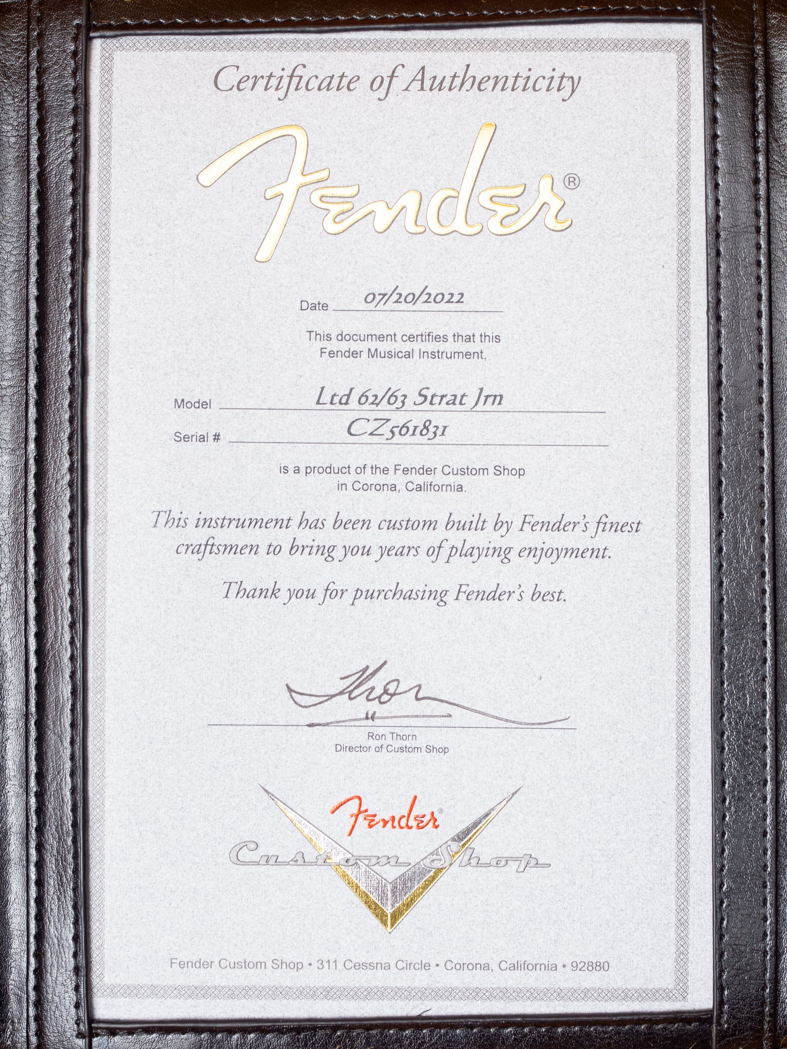 2022 Fender Custom Shop 1962/1963 Stratocaster