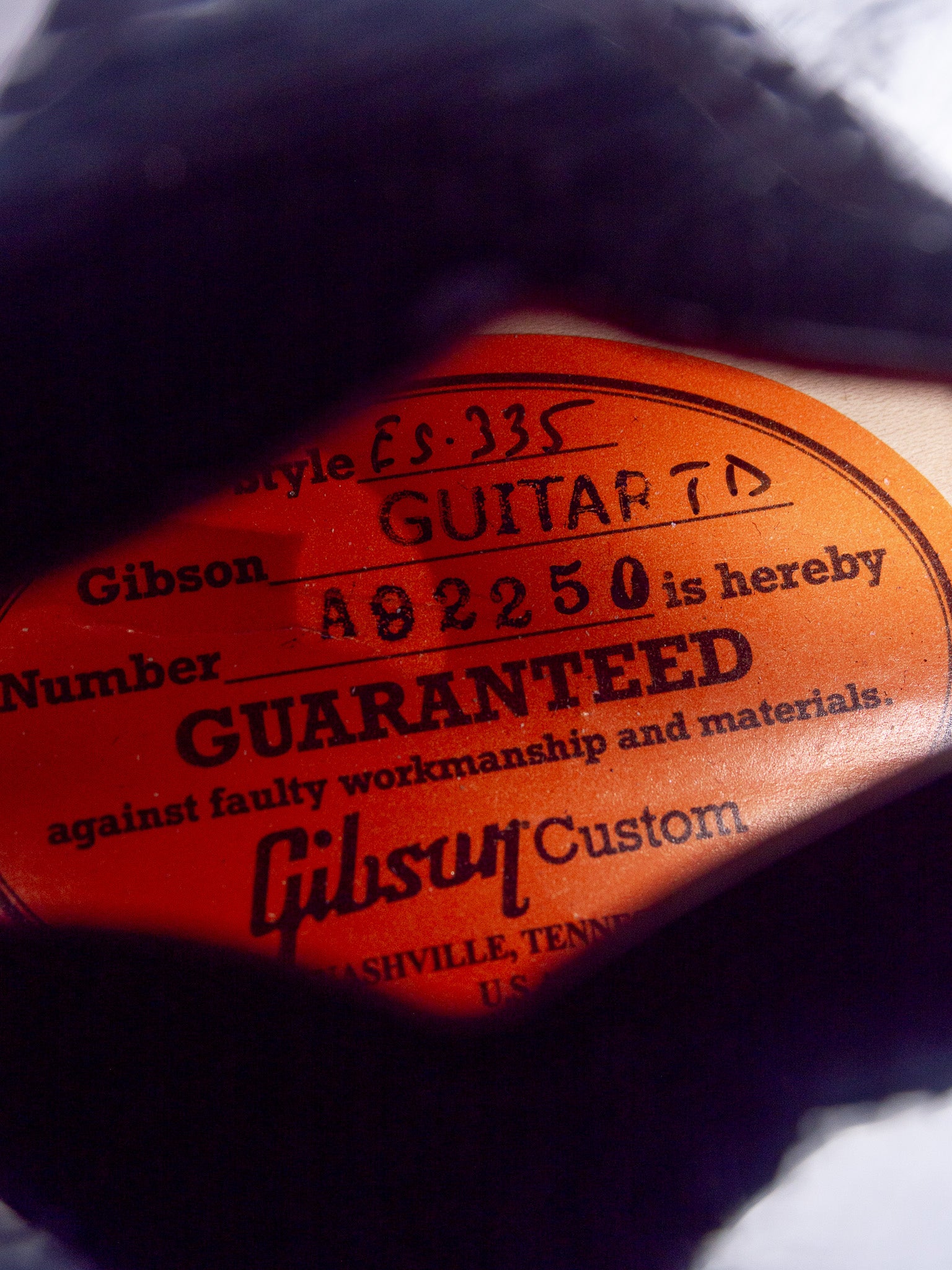 2022 Gibson Custom Murphy Lab Ultra Light Aging '59 ES-335 Factory Model and Serial Number: A92250